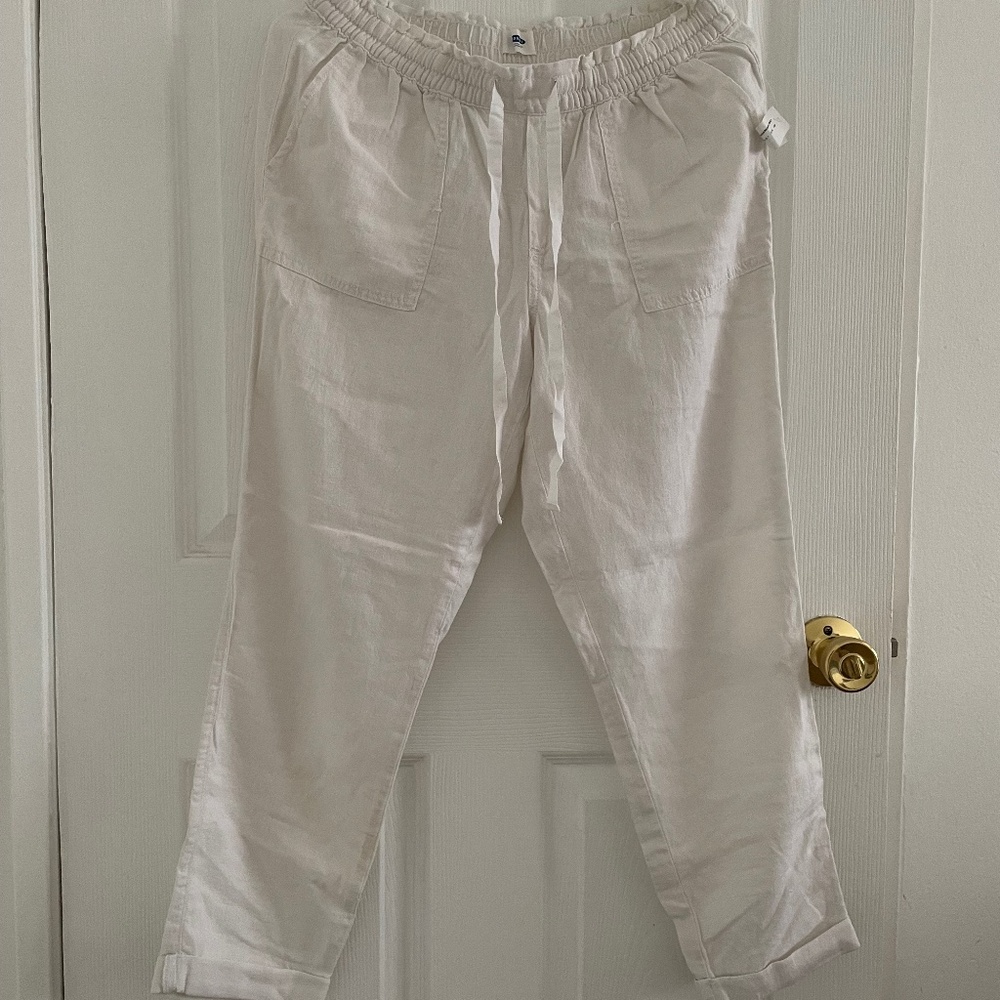 Old Navy Cream Straight-Leg Drawstring Pants
